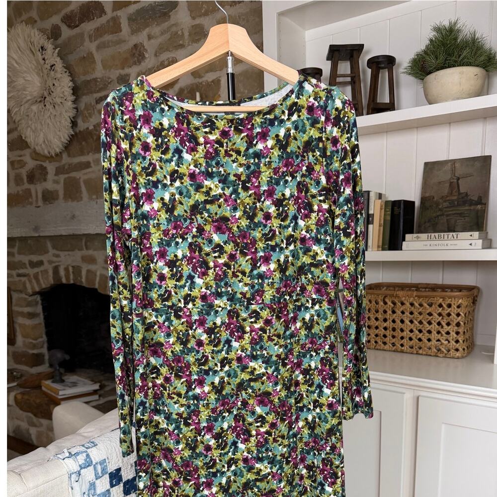 🌸 J.Jill Wearever Floral Long Sleeve Knit Dress | Size S | Magenta/Teal/Olive